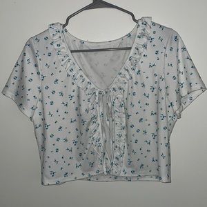 💖Bundle It!💖 White Short Sleeve Shirt with Blue Flowers and Tie Front